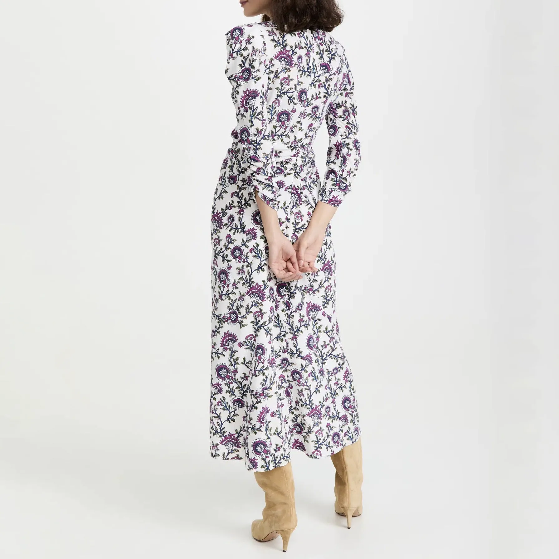 Ruched Long Sleeve Midi Casual Dress