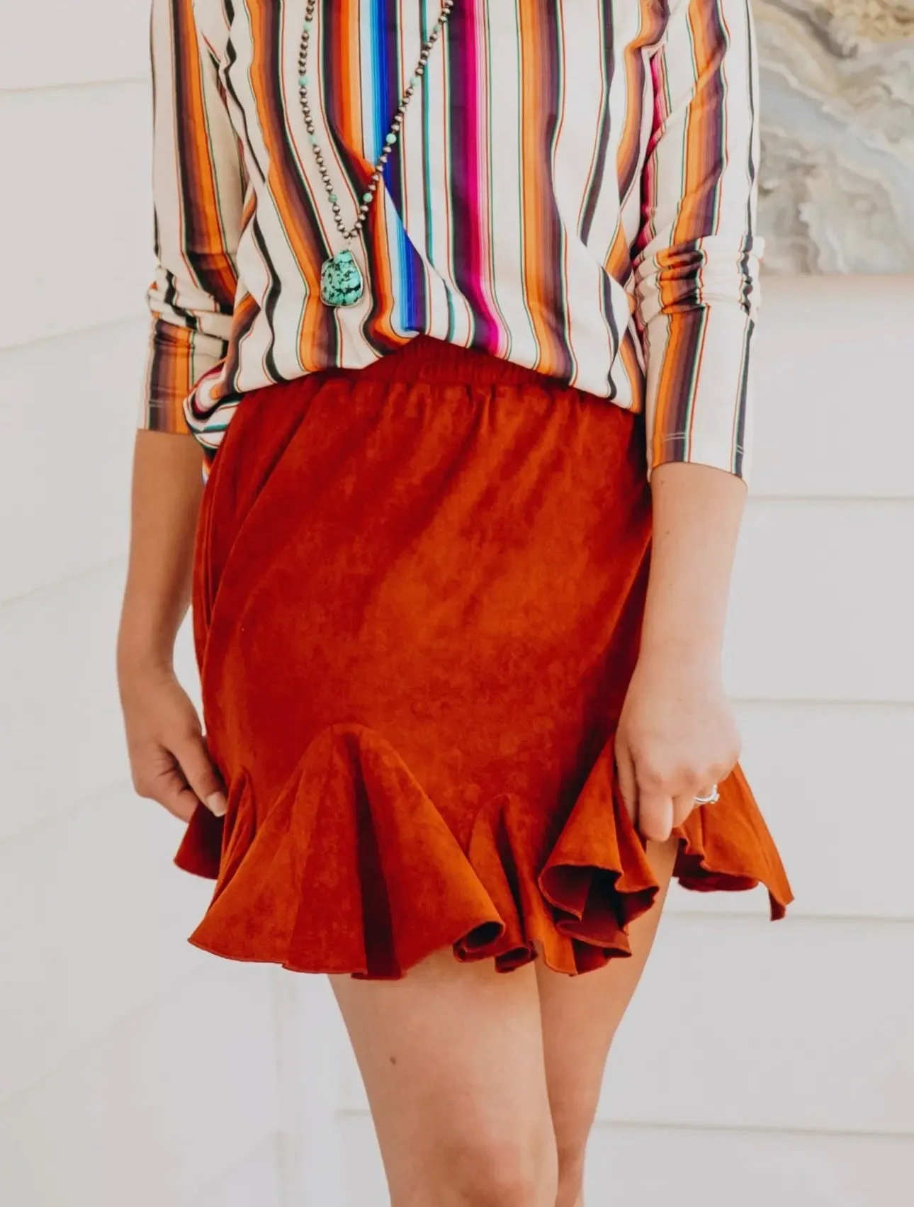 Rust Sueded Frilly Skirt