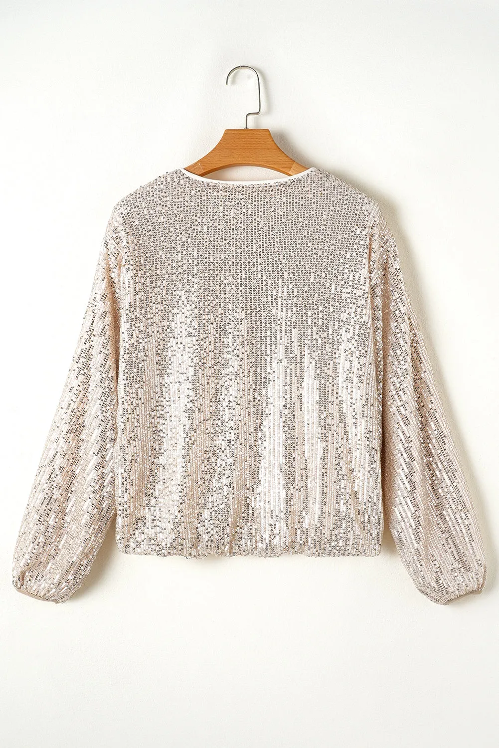 Sequin Zip up Round Neck Long Sleeve Jacket