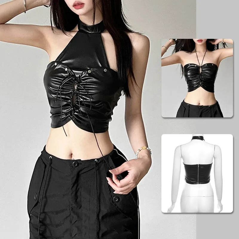 Sexy PU Leather Bandeau Bolero for Jazz Dance