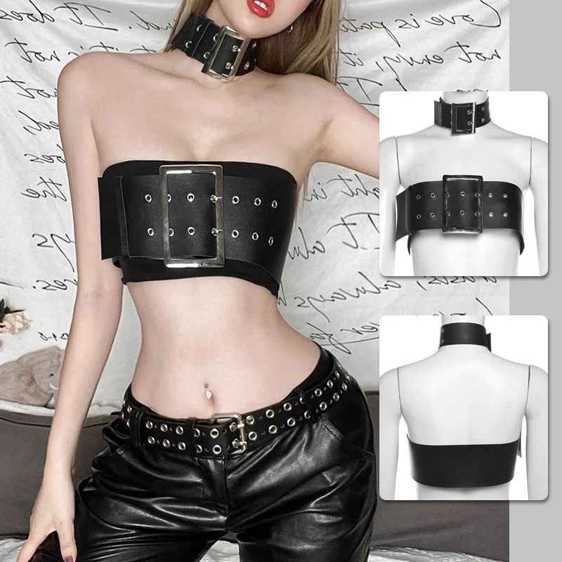 Sexy PU Leather Bandeau Bolero for Jazz Dance