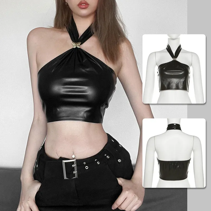 Sexy PU Leather Bandeau Bolero for Jazz Dance