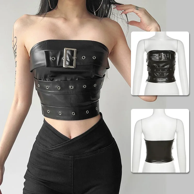 Sexy PU Leather Bandeau Bolero for Jazz Dance