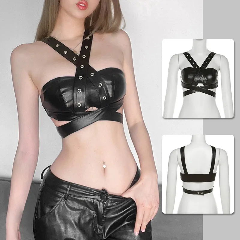 Sexy PU Leather Bandeau Bolero for Jazz Dance