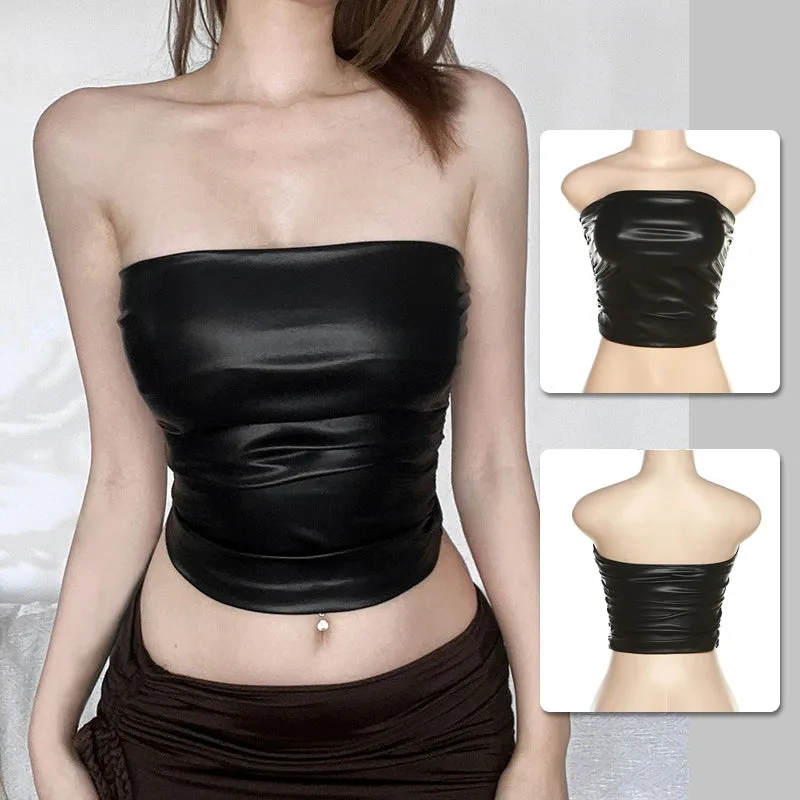 Sexy PU Leather Bandeau Bolero for Jazz Dance