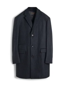 SHERWOOD NAVY PLAID WOOL TOPCOAT