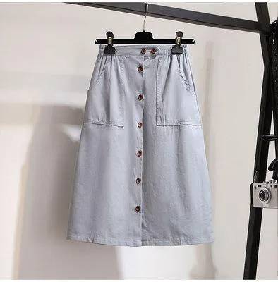 Single-breasted One Slice Type High Waist Khaki Skirt