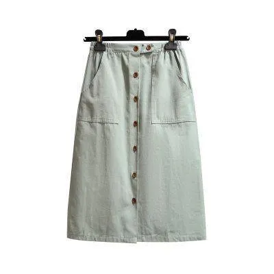 Single-breasted One Slice Type High Waist Khaki Skirt