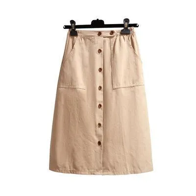 Single-breasted One Slice Type High Waist Khaki Skirt