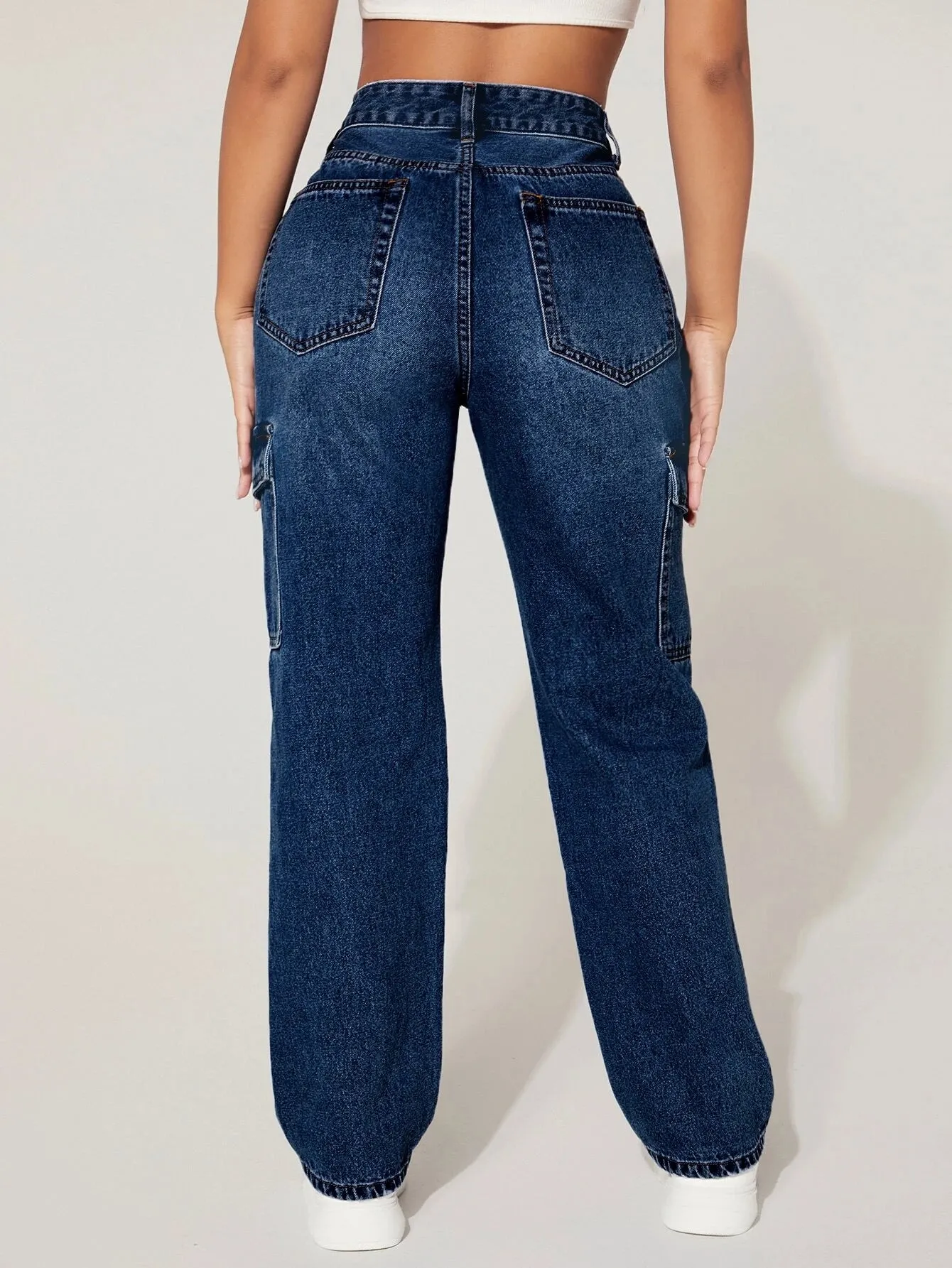 Single Button Cargo Jeans