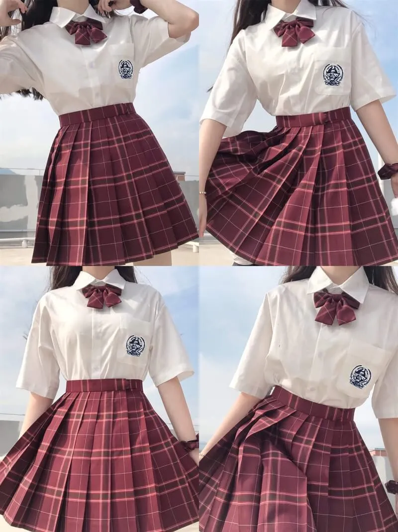 [Skirt / Bow] JK Wine-Red uniform pleated skirt