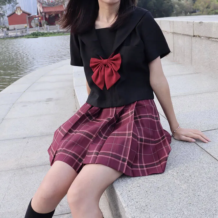 [Skirt / Bow] JK Wine-Red uniform pleated skirt