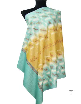 sky blue and yellow Embroidery Pashmina Shawl 7748