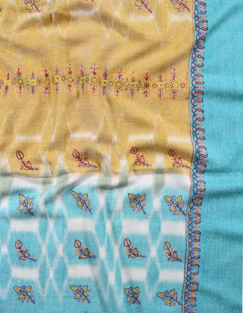 sky blue and yellow Embroidery Pashmina Shawl 7748