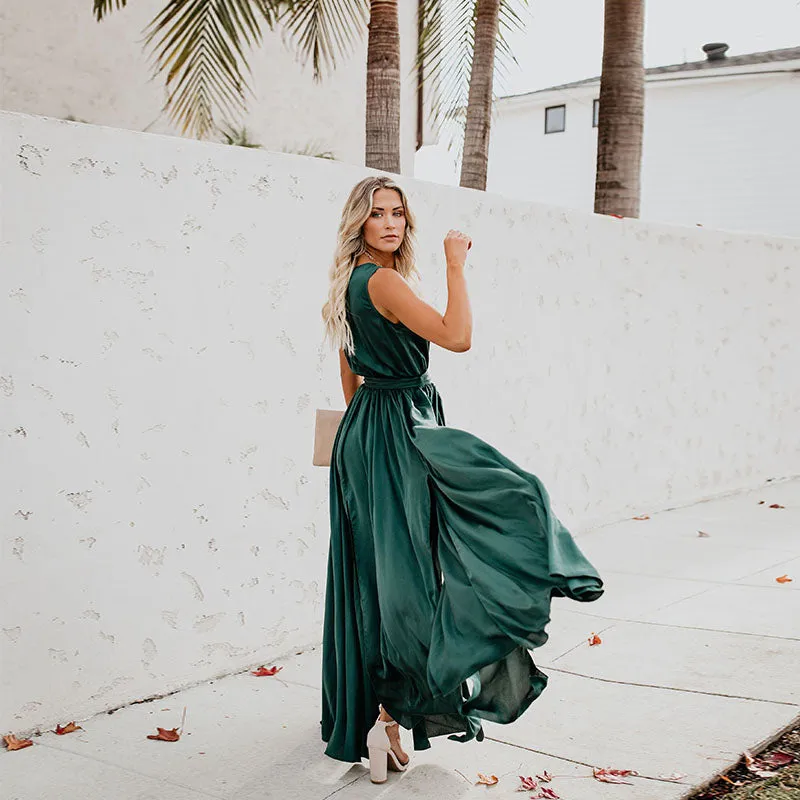 Sleeveless Belted Slit Maxi Dress