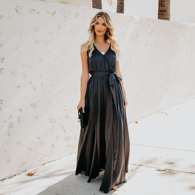 Sleeveless Belted Slit Maxi Dress