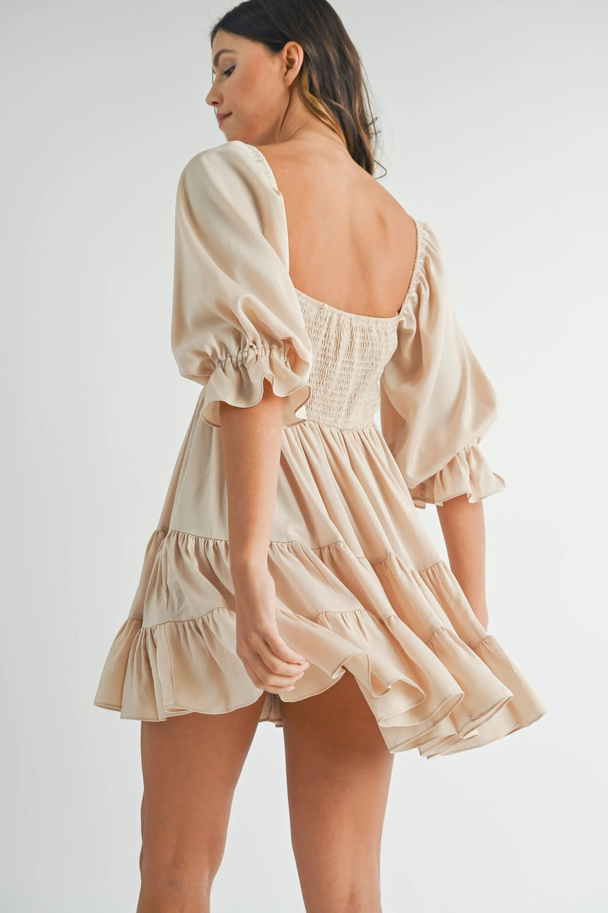 Sloane Ruffle Tier Beige Baby Doll Dress