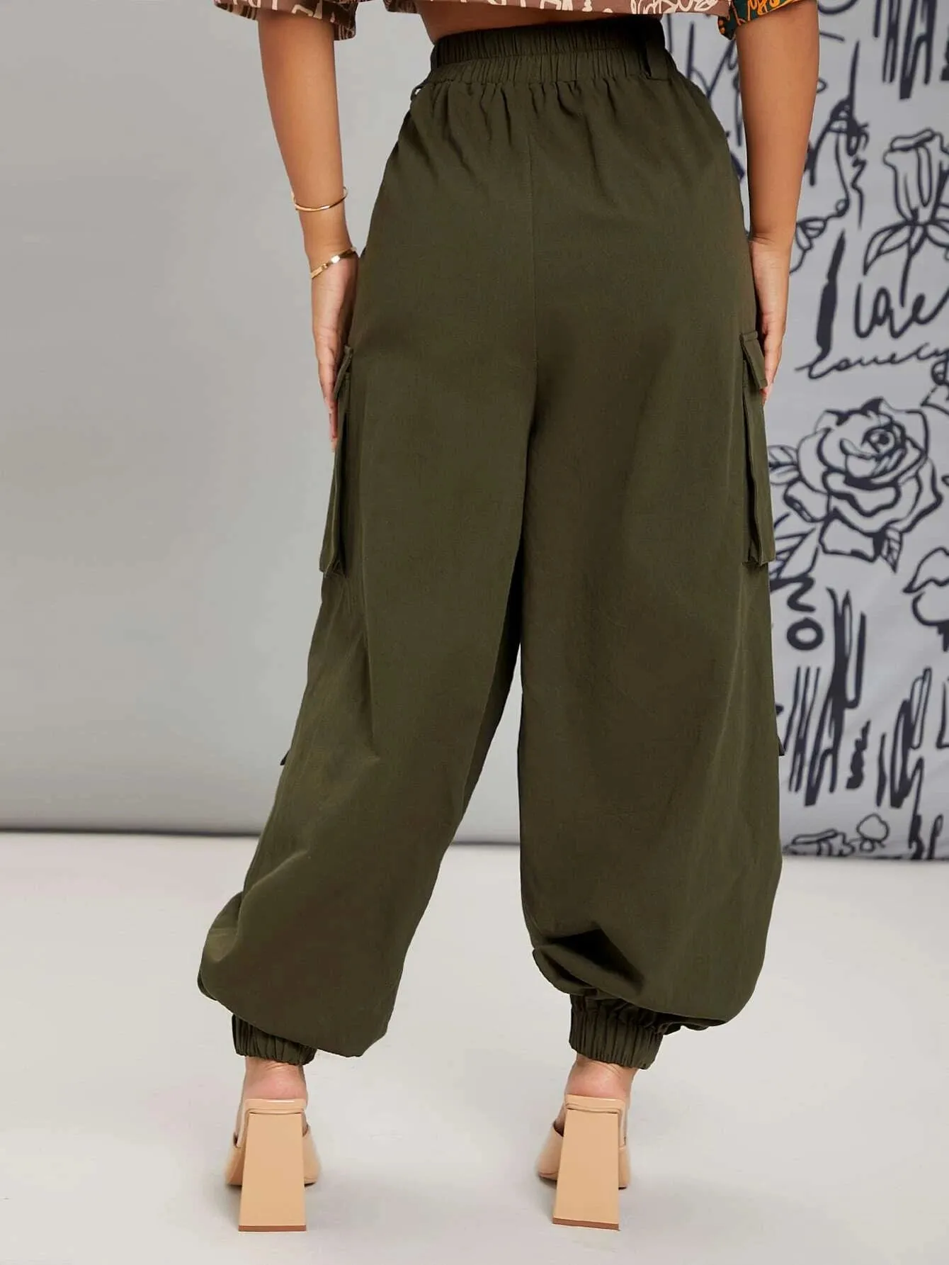 Solid Color Utility Pocket Cargo Pants