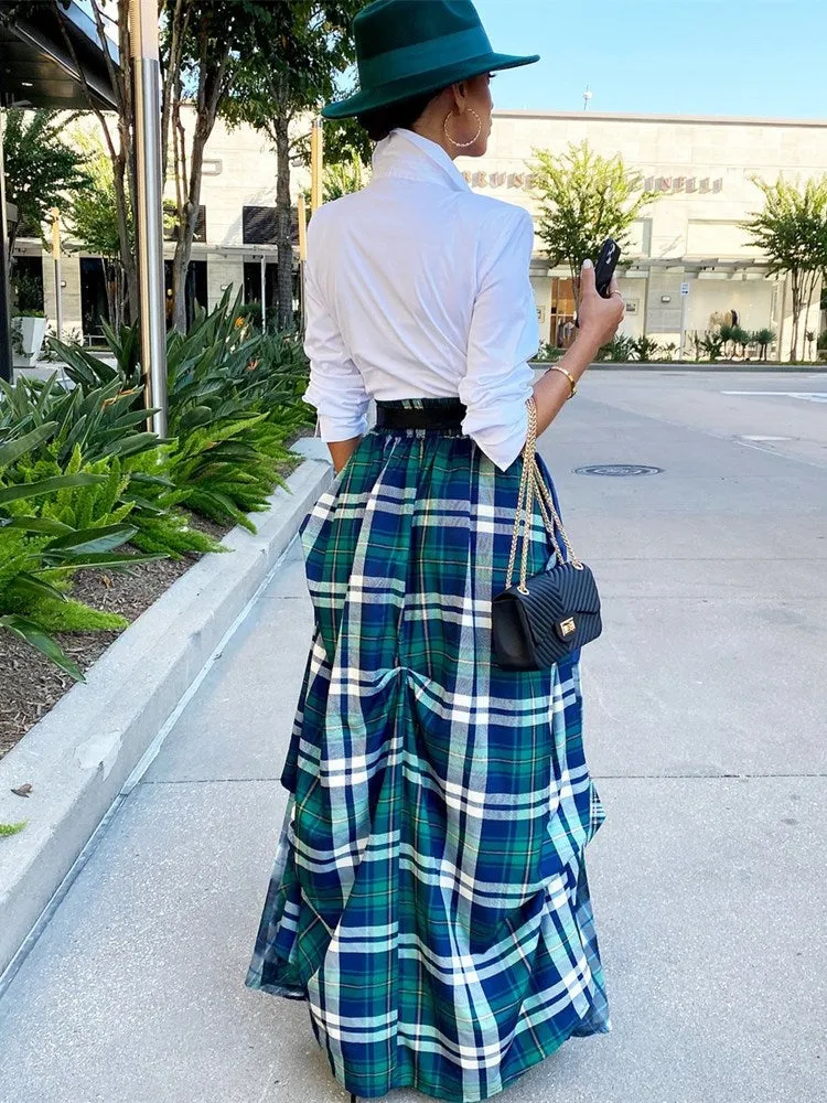 Splicing Print Plaid Loose Skirt