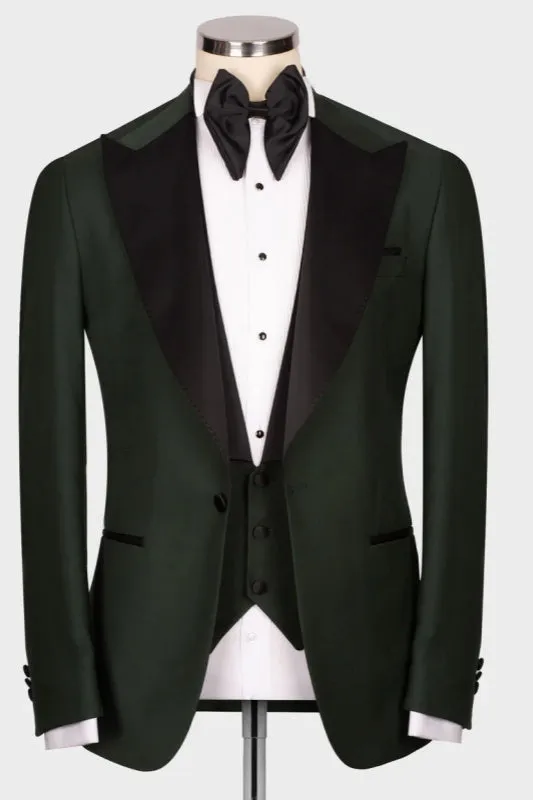 Stan Dark Green Peaked Lapel Three-Piece Men's Business Suit