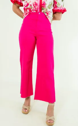 Stretch Wide Leg Jeans - Hot Pink