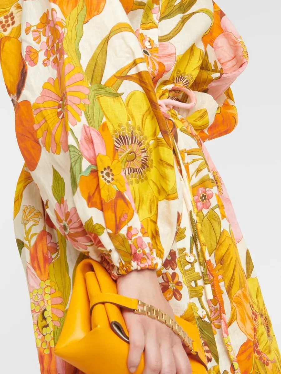 Sunflower Print Linen Shirt Dress