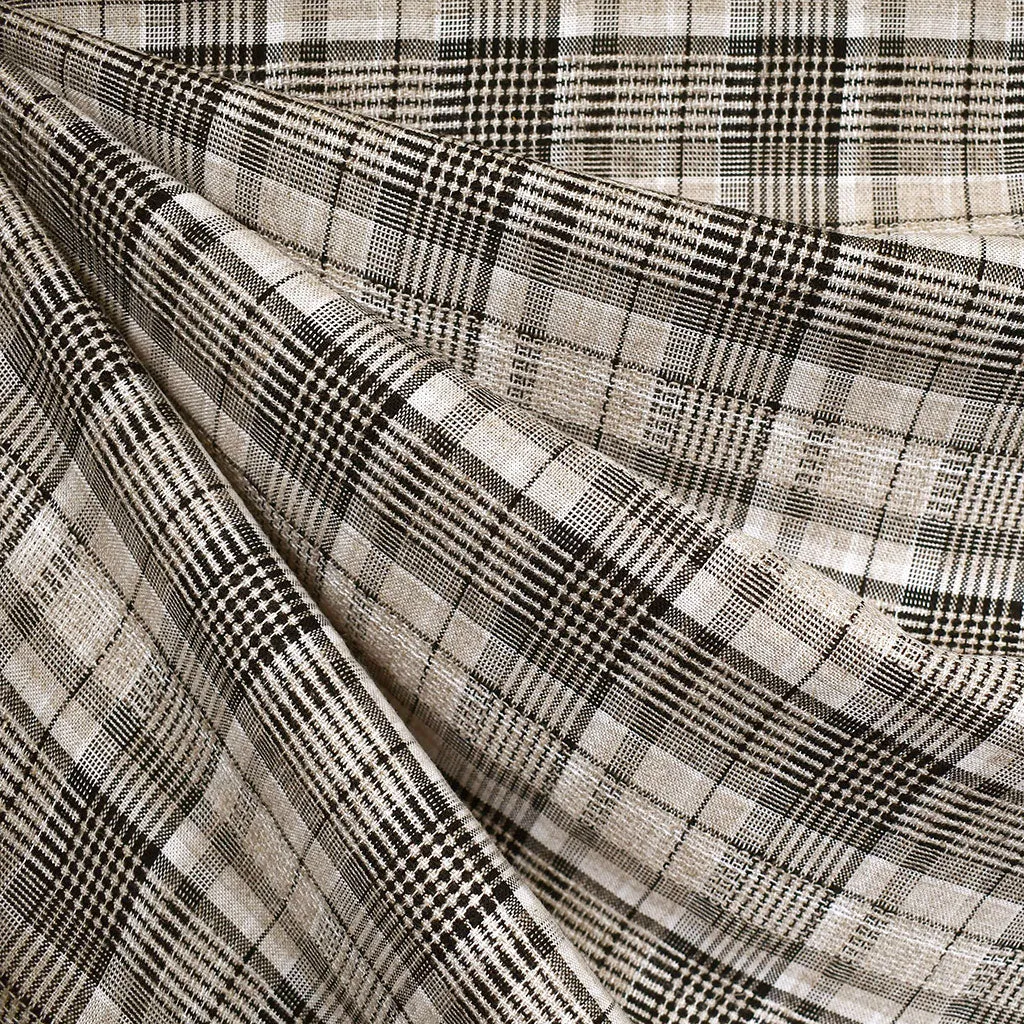 Textured Plaid Linen Blend Shirting Natural/Black