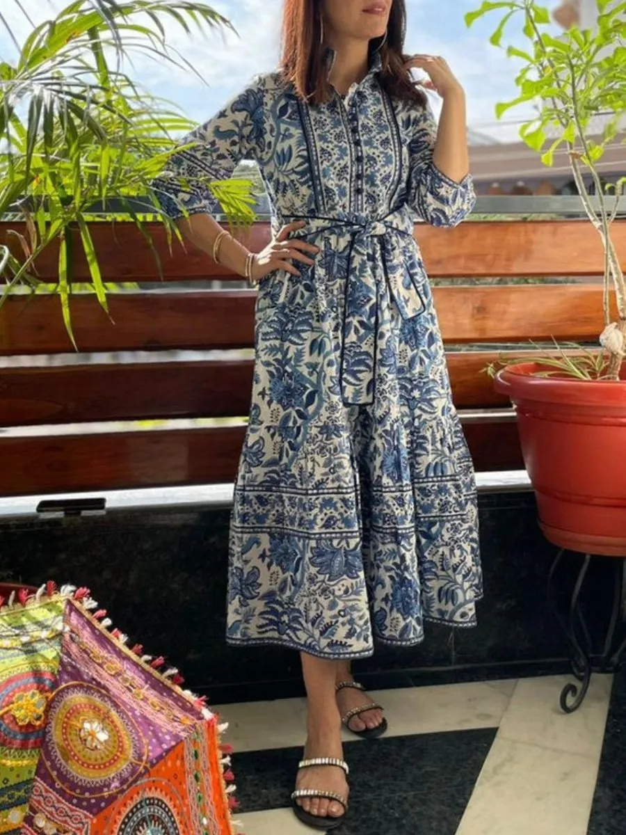 The Elegant Blue Floral Midi Dress