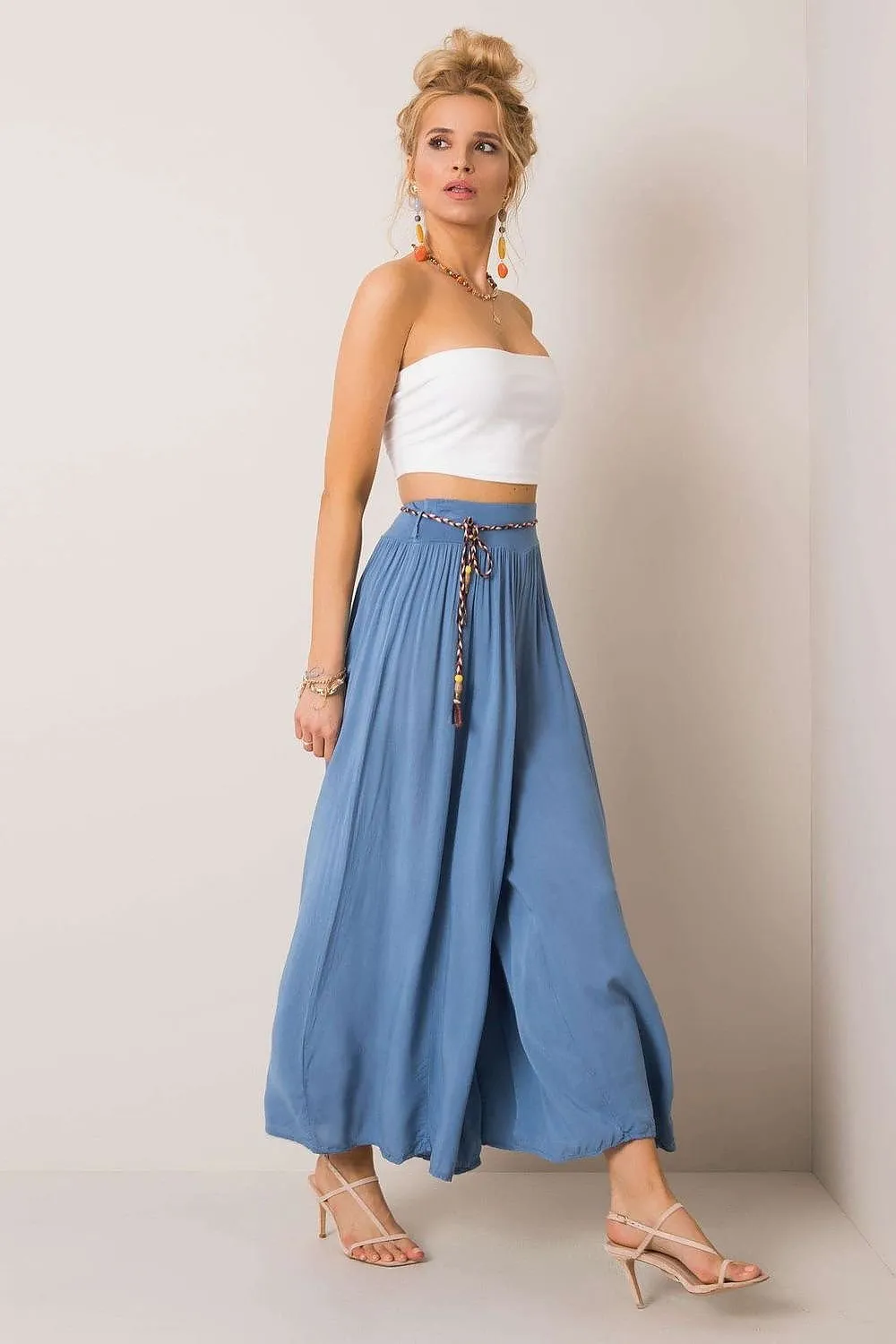 Tie Belt Wide Leg High-Waisted Pants