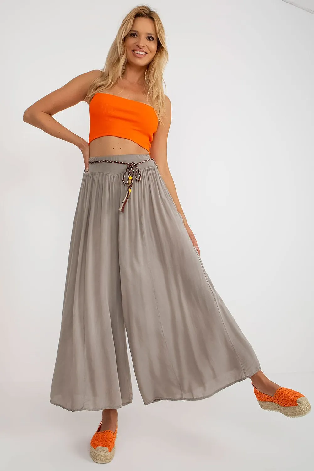 Tie Belt Wide Leg High-Waisted Pants