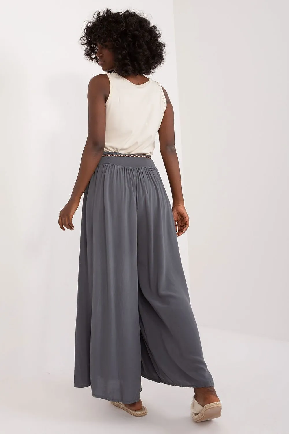 Tie Belt Wide Leg High-Waisted Pants