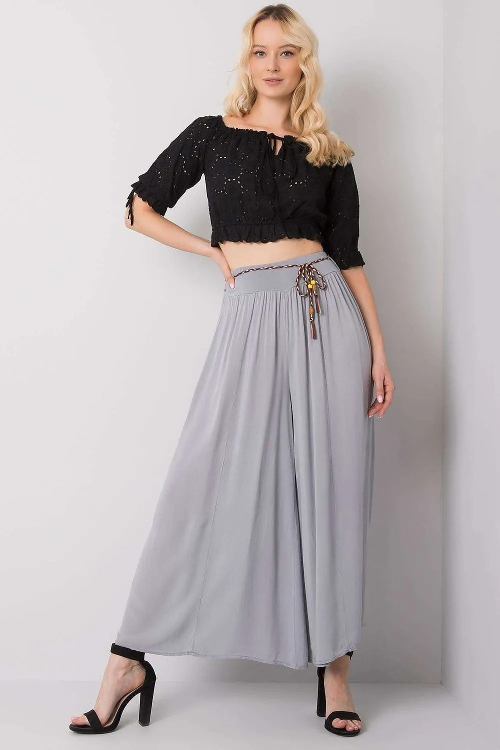 Tie Belt Wide Leg High-Waisted Pants