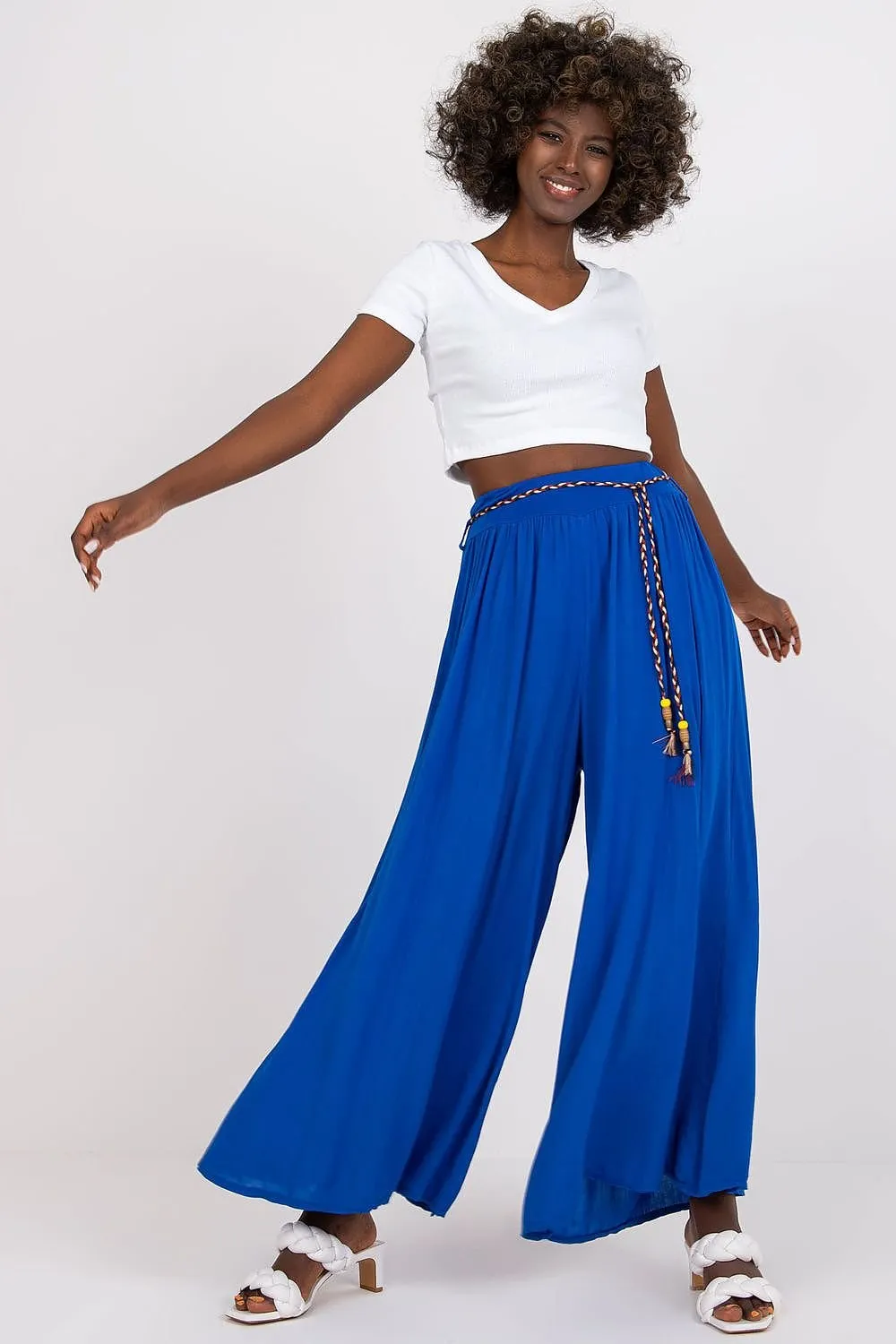 Tie Belt Wide Leg High-Waisted Pants