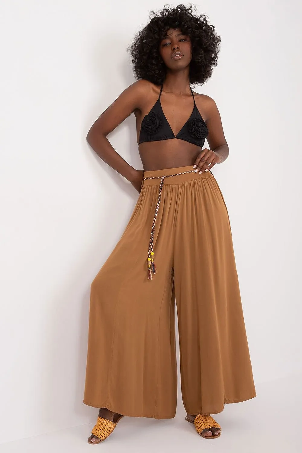 Tie Belt Wide Leg High-Waisted Pants