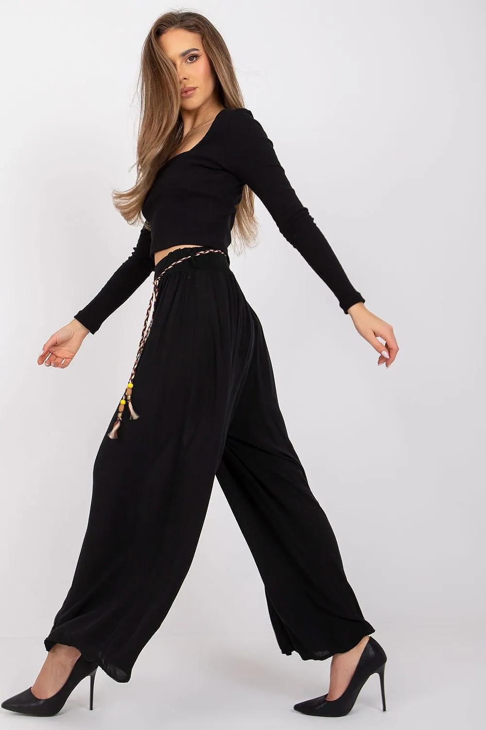 Tie Belt Wide Leg High-Waisted Pants