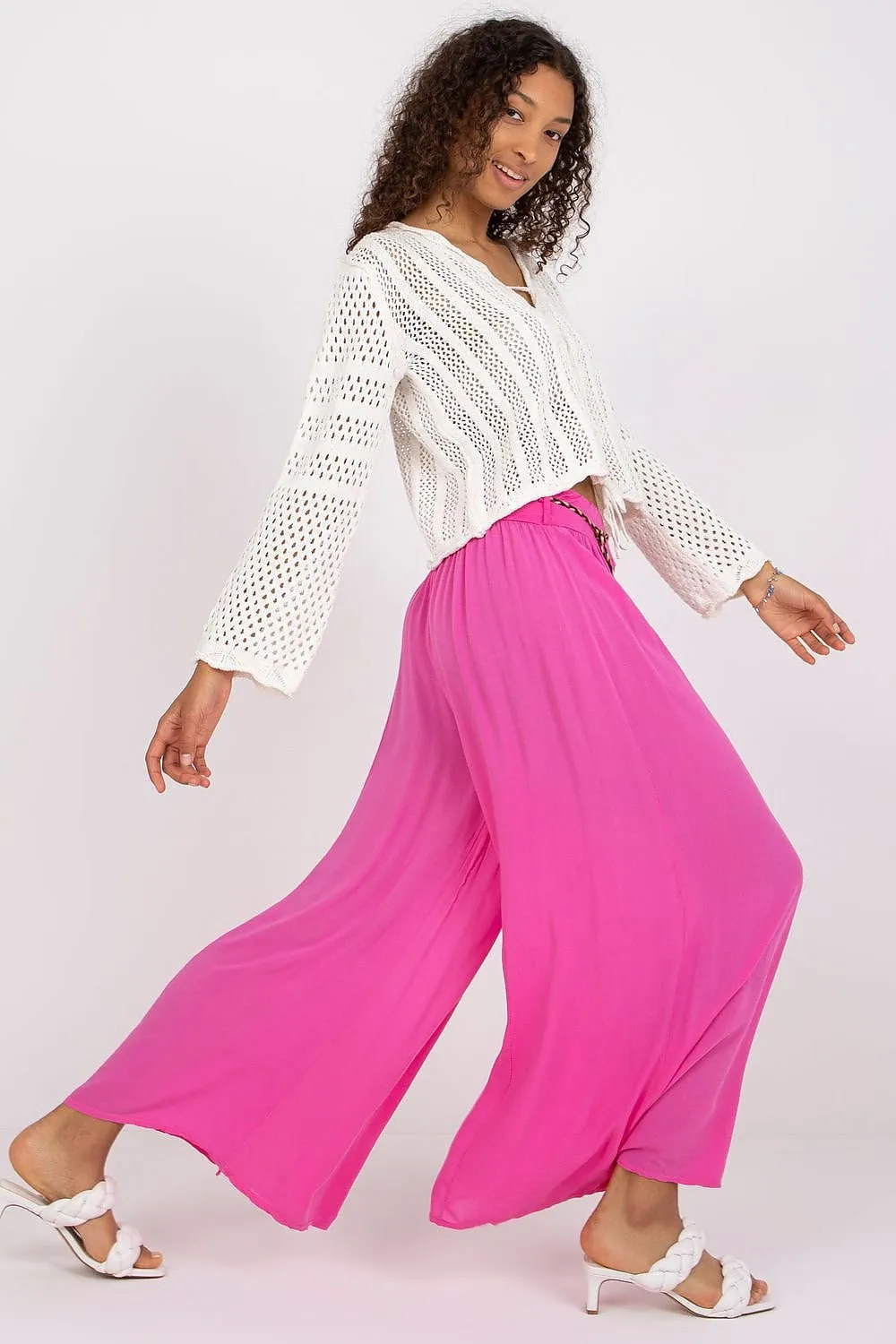 Tie Belt Wide Leg High-Waisted Pants