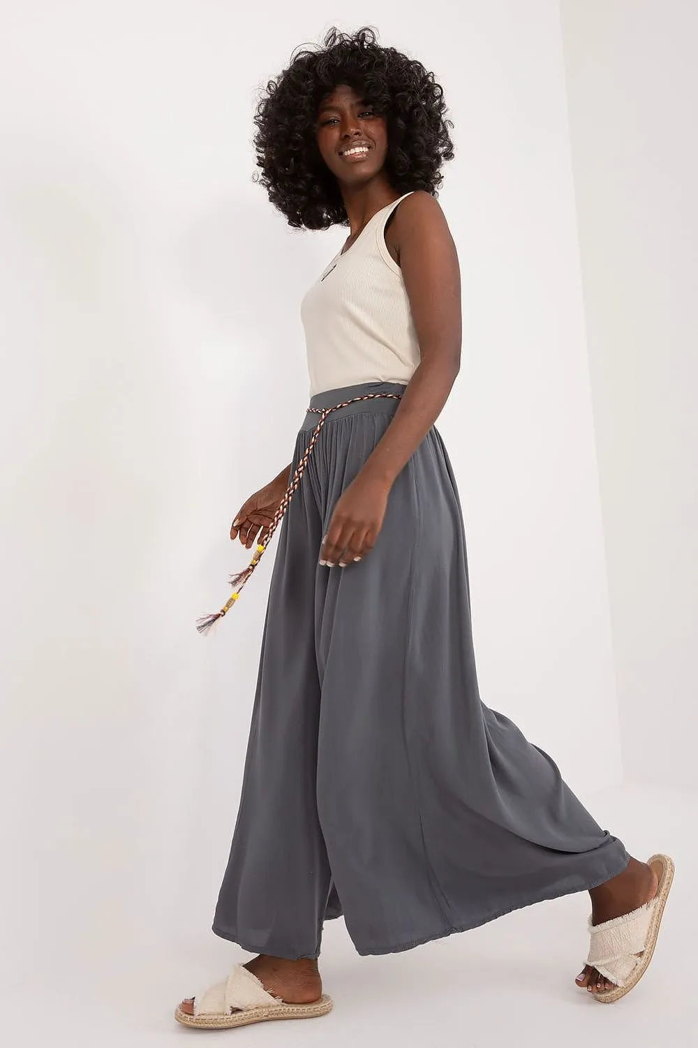 Tie Belt Wide Leg High-Waisted Pants