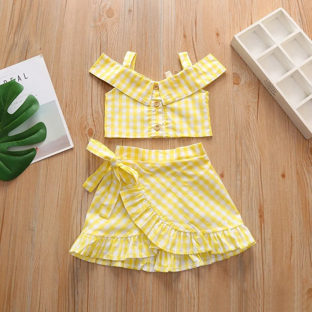 Toddler Baby Girl Clothes Set 2PCs Kid Plaid Vest