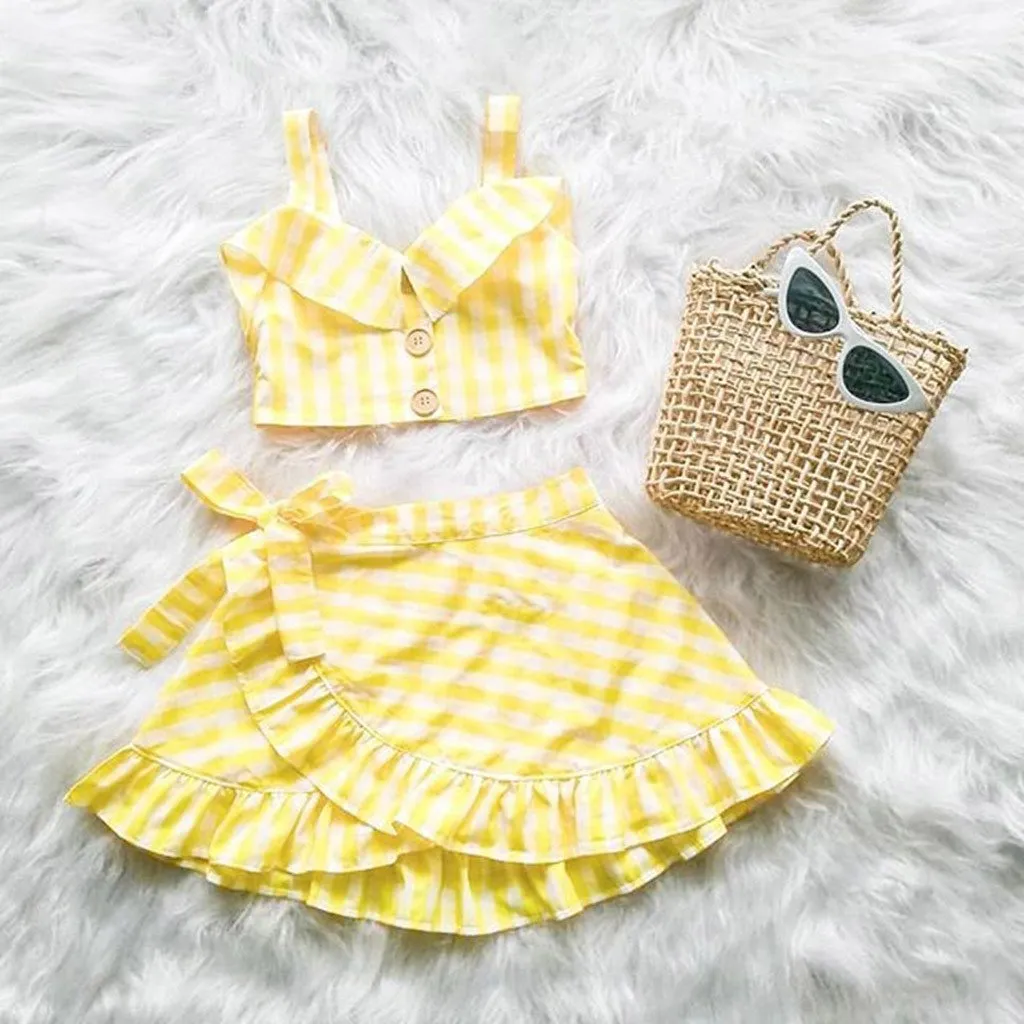 Toddler Baby Girl Clothes Set 2PCs Kid Plaid Vest