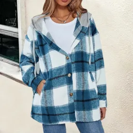 Urban Chic Women's Plaid Jacket for Spring & Autumn - Stylish Loose Fit Outerwear with Pockets, Ideal for Casual Wear