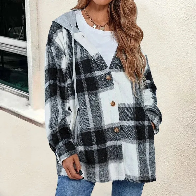 Urban Chic Women's Plaid Jacket for Spring & Autumn - Stylish Loose Fit Outerwear with Pockets, Ideal for Casual Wear