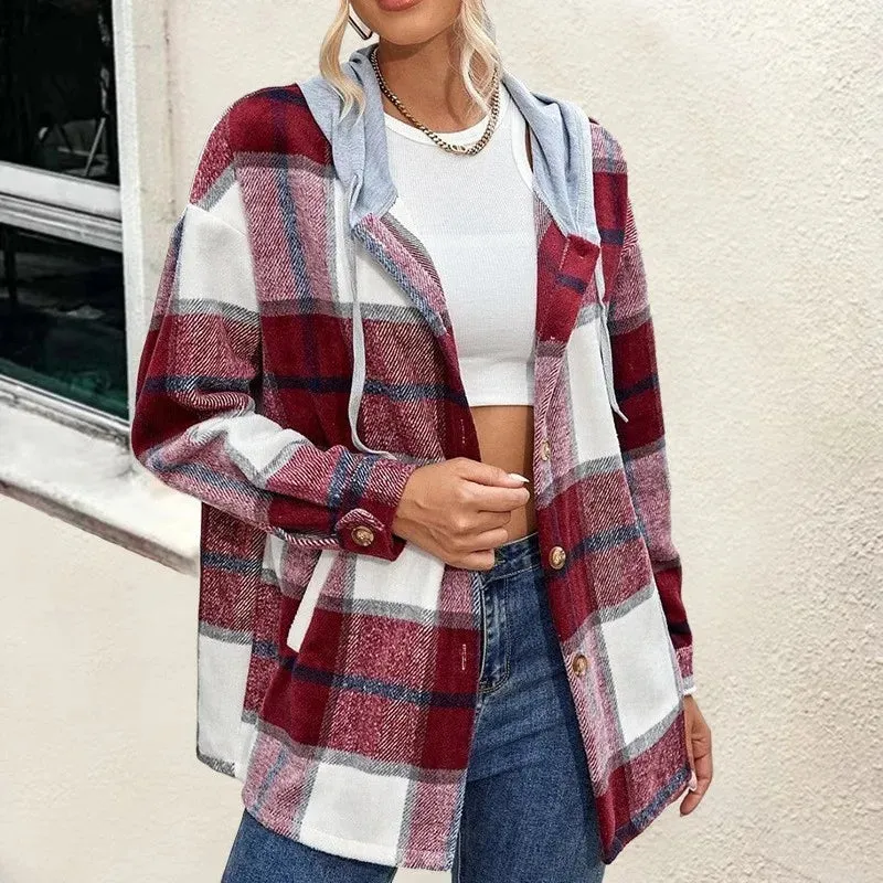 Urban Chic Women's Plaid Jacket for Spring & Autumn - Stylish Loose Fit Outerwear with Pockets, Ideal for Casual Wear