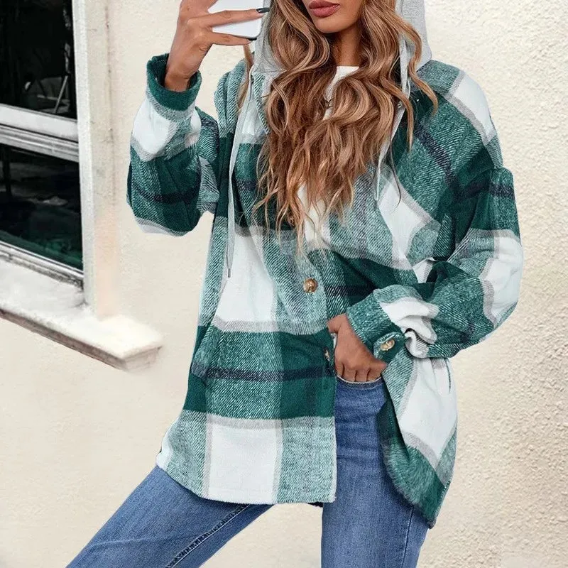 Urban Chic Women's Plaid Jacket for Spring & Autumn - Stylish Loose Fit Outerwear with Pockets, Ideal for Casual Wear