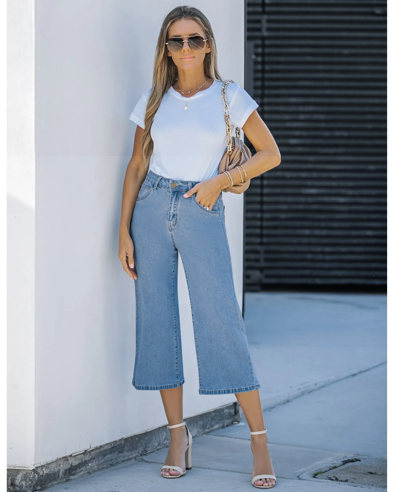 Vetinee Wide Leg Capri Jeans for Women High Waisted Stretch Cropped Baggy Denim Capris Dressy Pants