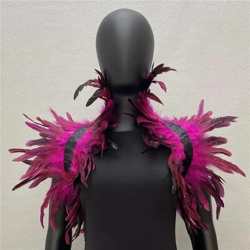 Victorian Cosplay Goth Feather Body Harness - Cerise (Style 2)