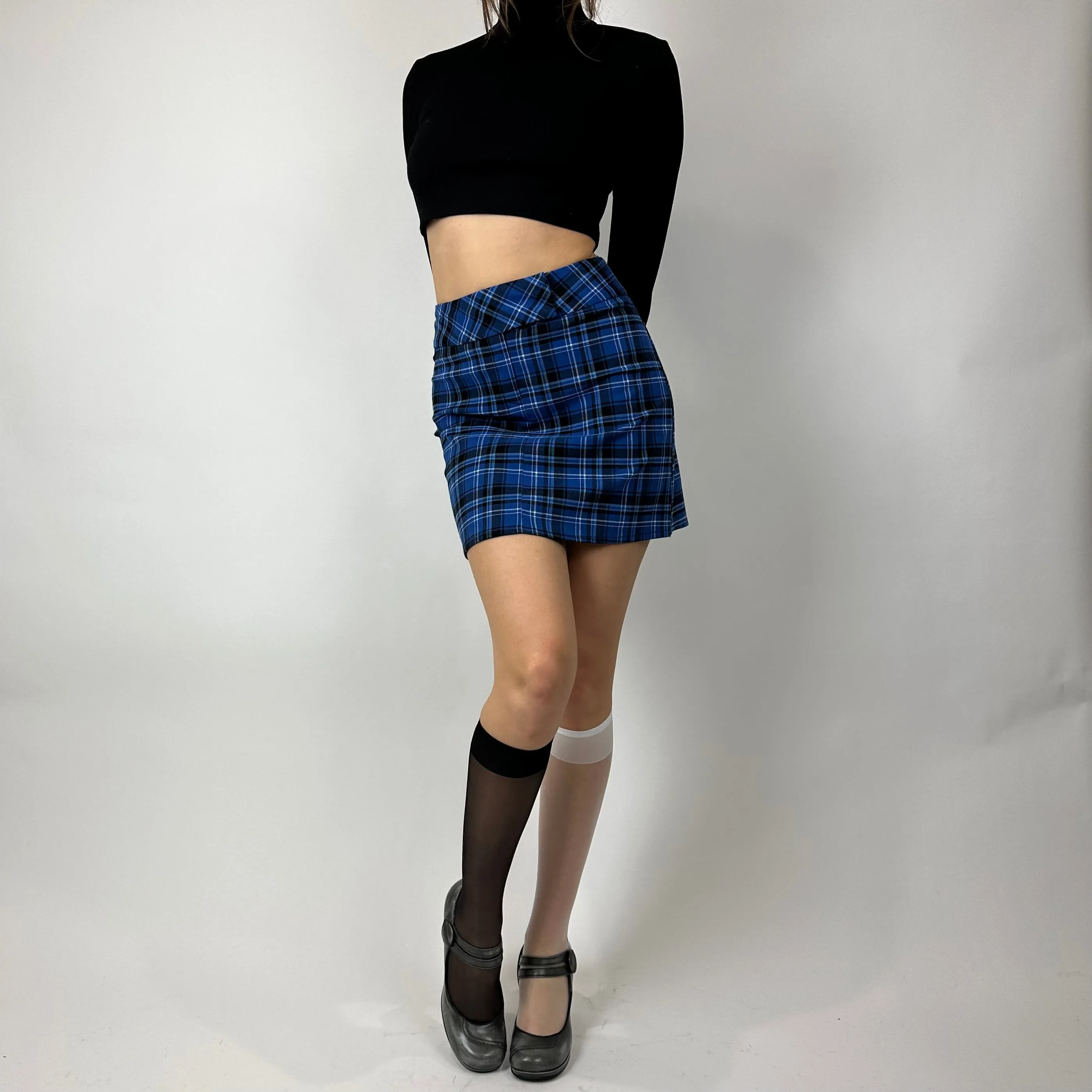 Vintage Blue Plaid Mini Skirt (XS/S)