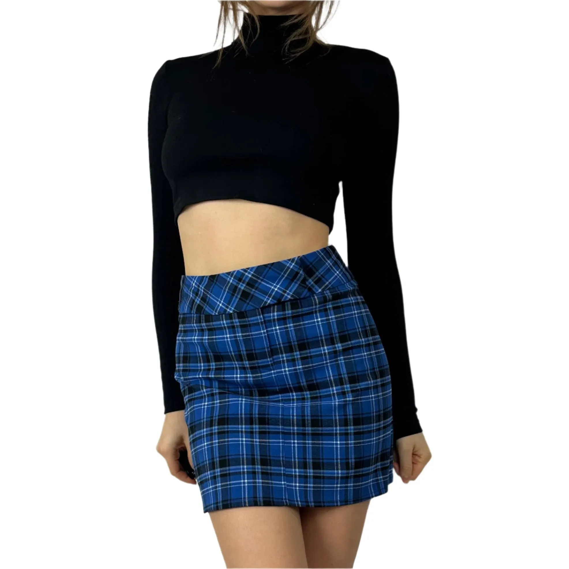 Vintage Blue Plaid Mini Skirt (XS/S)