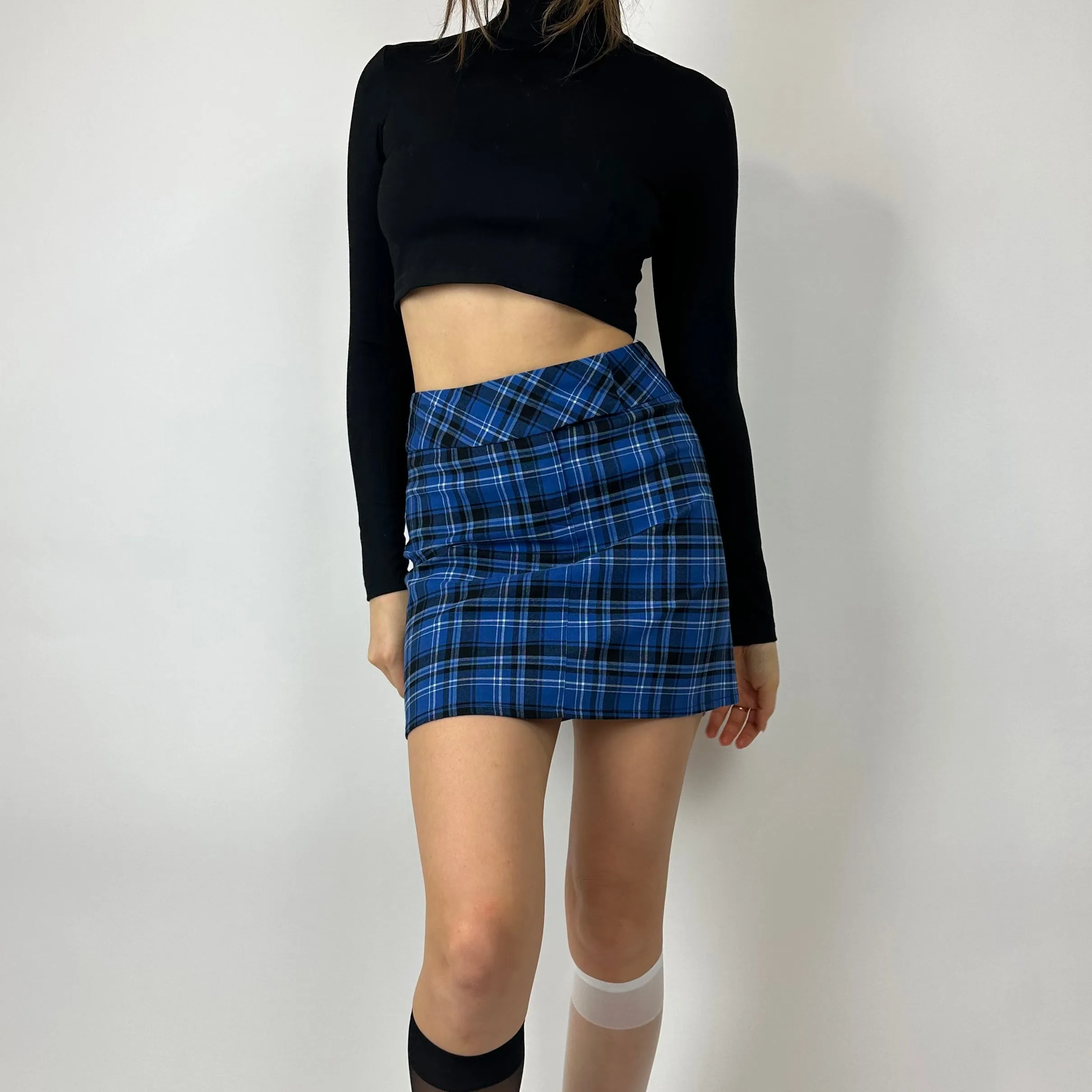 Vintage Blue Plaid Mini Skirt (XS/S)