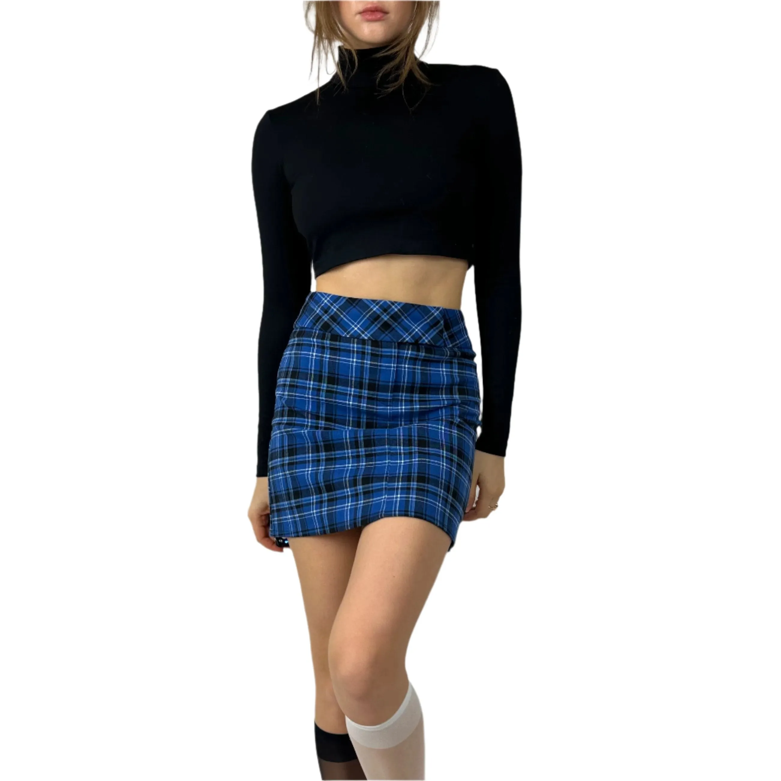 Vintage Blue Plaid Mini Skirt (XS/S)