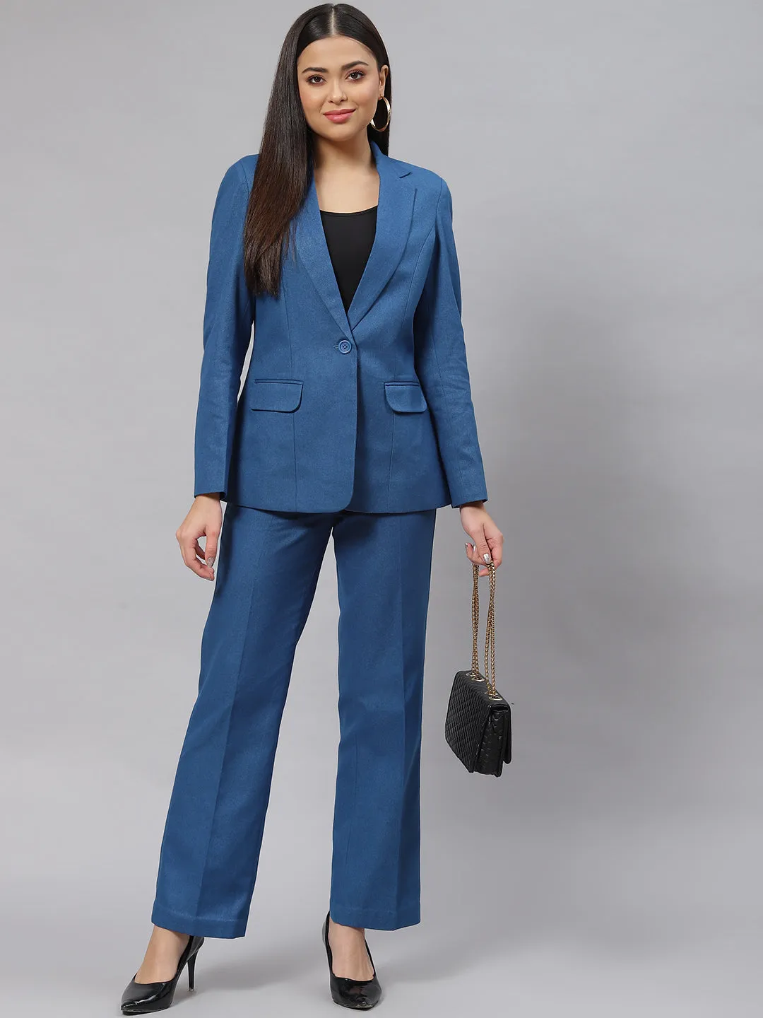 Warm Tweed Pantsuit - Teal Blue